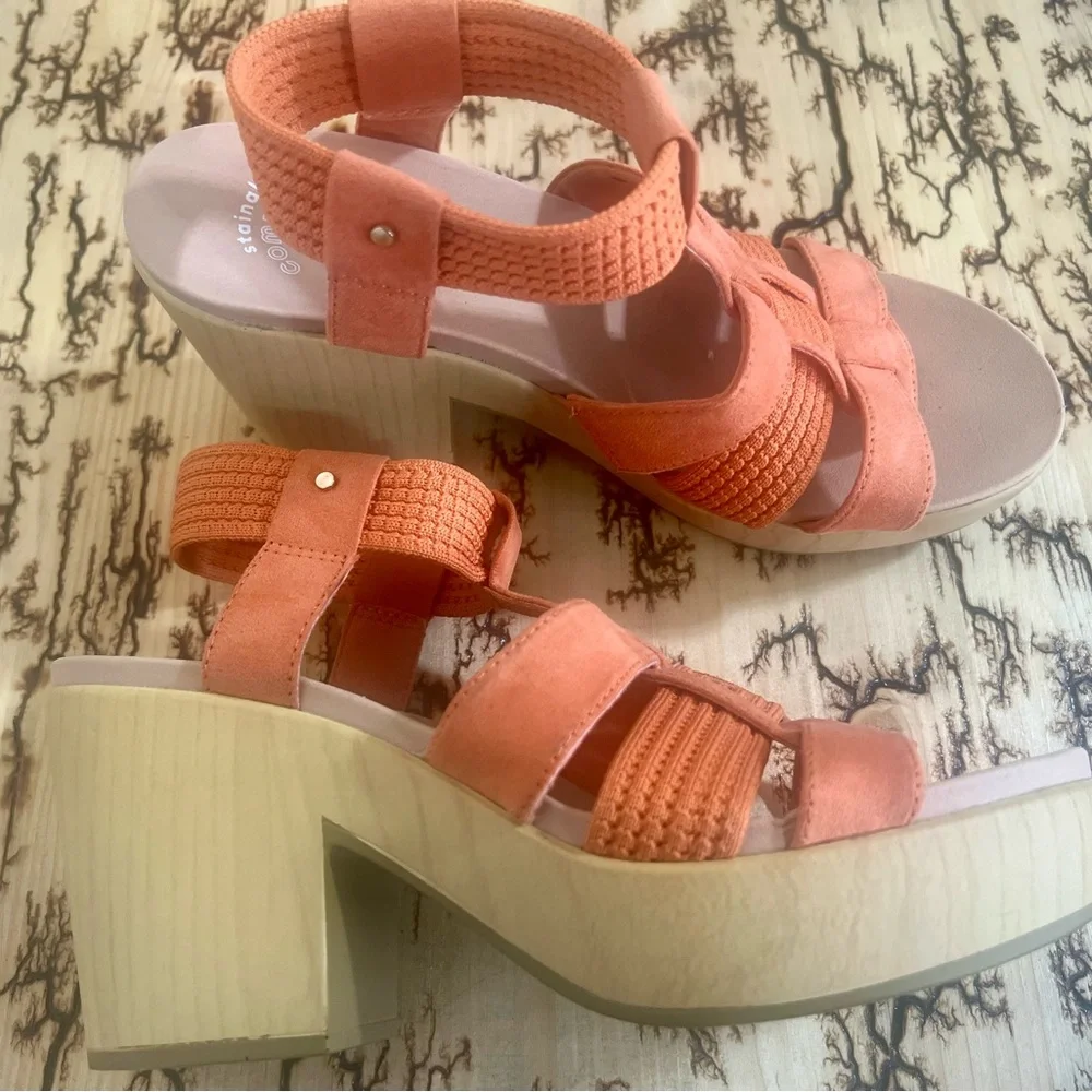 Dr Scholls Sandals Women 8 Blossom Heeled Orange Strappy Block Heeled Slingback - Picture 4 of 7